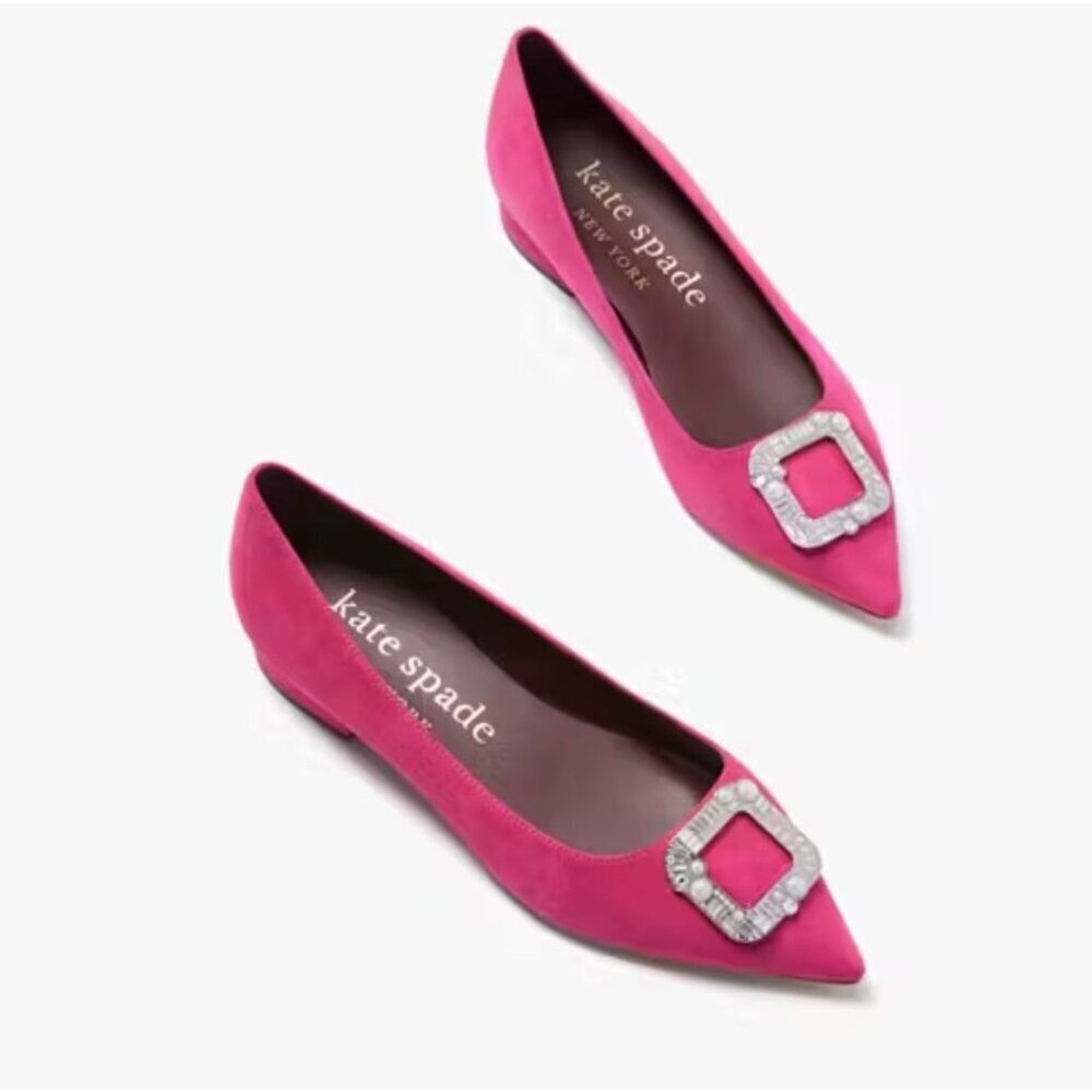 Kate Spade Buckle Up Pink Suede Flats Size 9.5